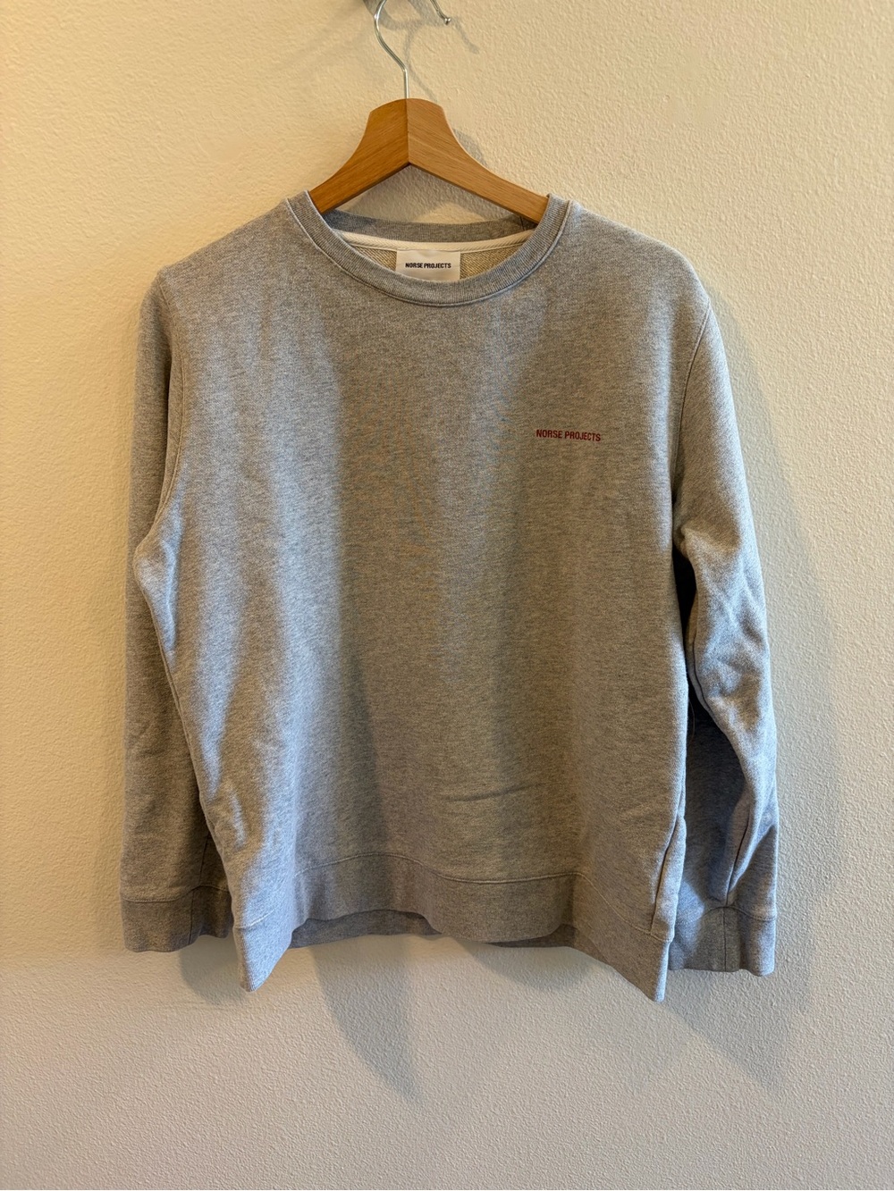 Norse Projects Light Grey Crewneck with Small Red Logo
